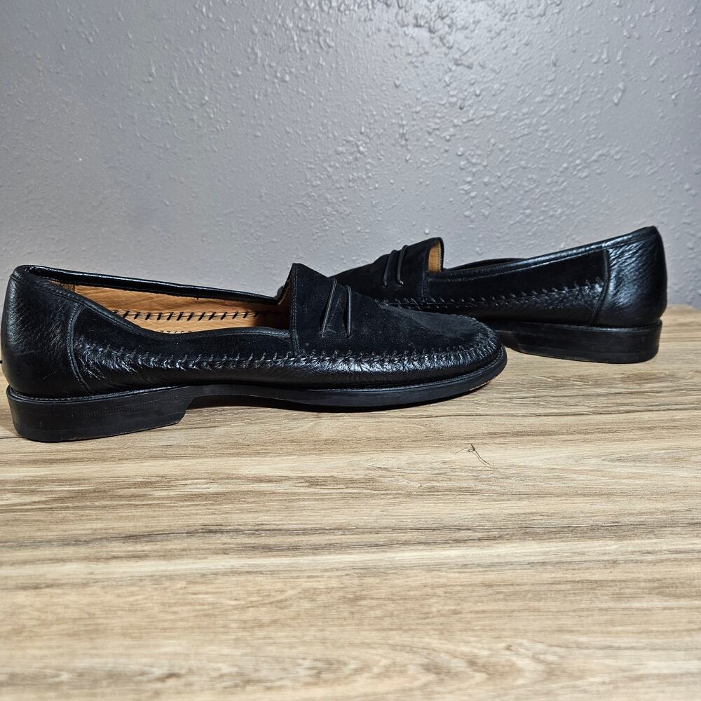 Avventura Handmade Men’s Black Leather Suede Loafers 9 M Luxury European
